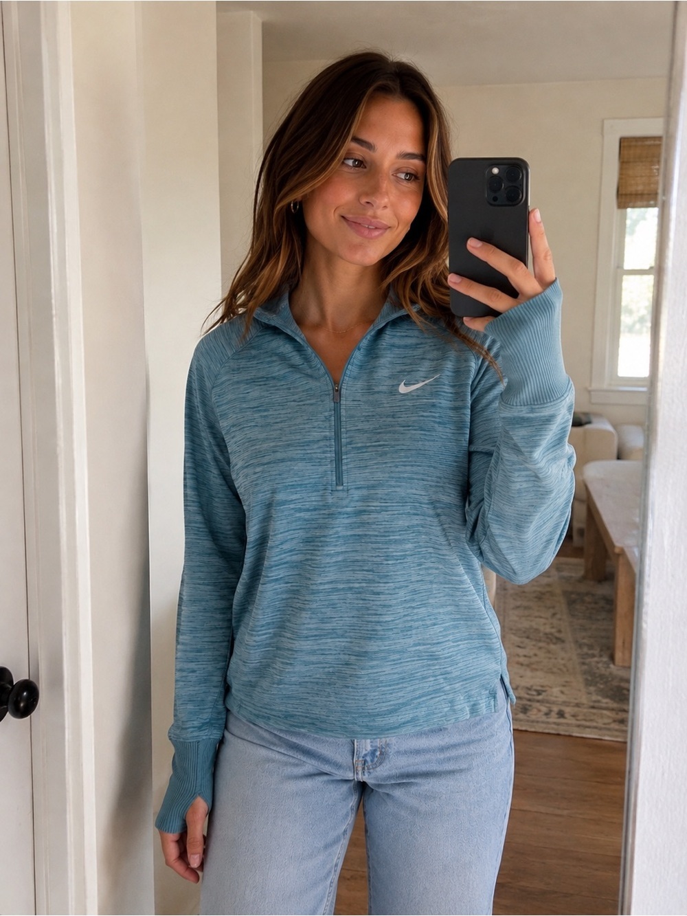 Nike Dri-FIT Quarter Zip Pullover Jacket Women’s Small Teal Heather
